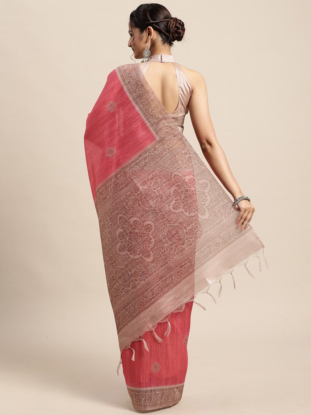 Saree mall Pink & Maroon Bagh Silk Blend Bagh Sarees