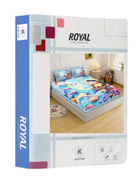 Moda Rapido X KLOTTHE Blue & White Cartoon Characters 400 TC Bedsheet with 2 Pillow Covers
