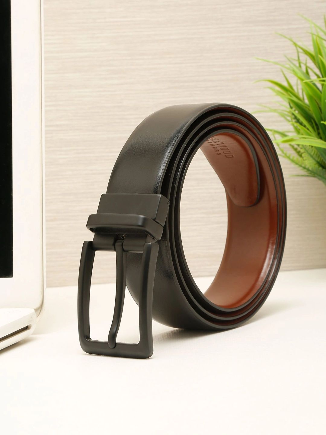 Teakwood Leathers Men Textured Leather Reversible Formal Belt