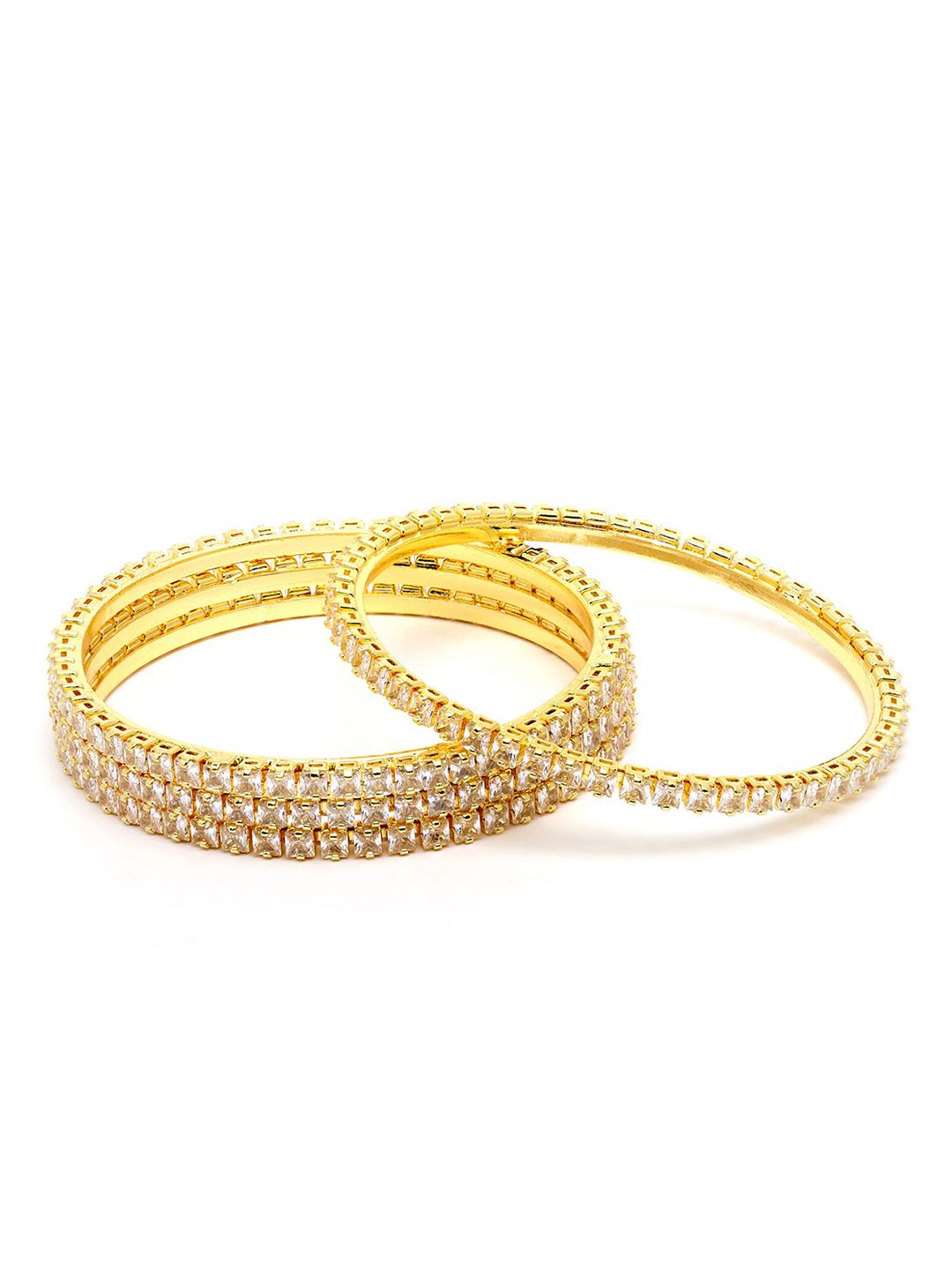 KARATCART Set Of 4 Gold-Plated White AD-Studded Bangles
