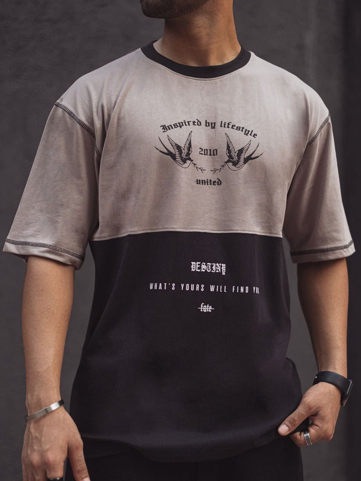 Powerlook Men Typography Colourblocked Applique T-shirt