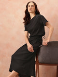 all about you Seersucker Effect Tie-Up Detail Top with Midi A-Line Skirt