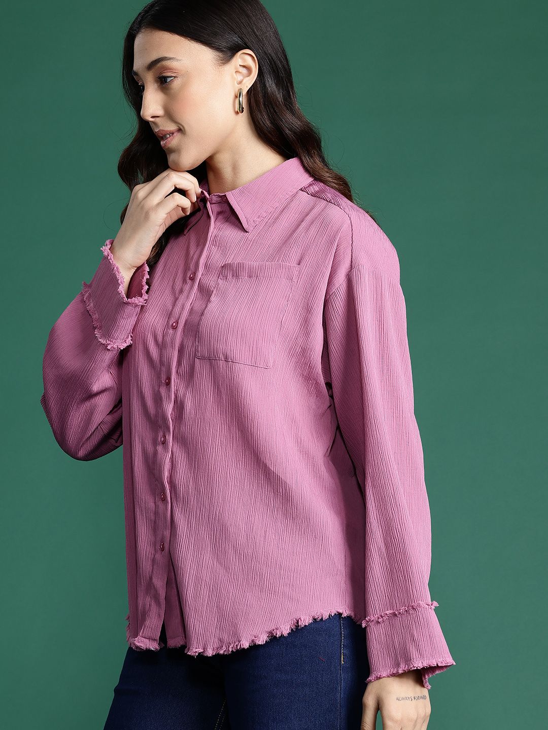 DressBerry Frayed Hem Crinkled Shirt