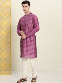 House of Pataudi Men Striped Band Collar Straight Rozana Kurta