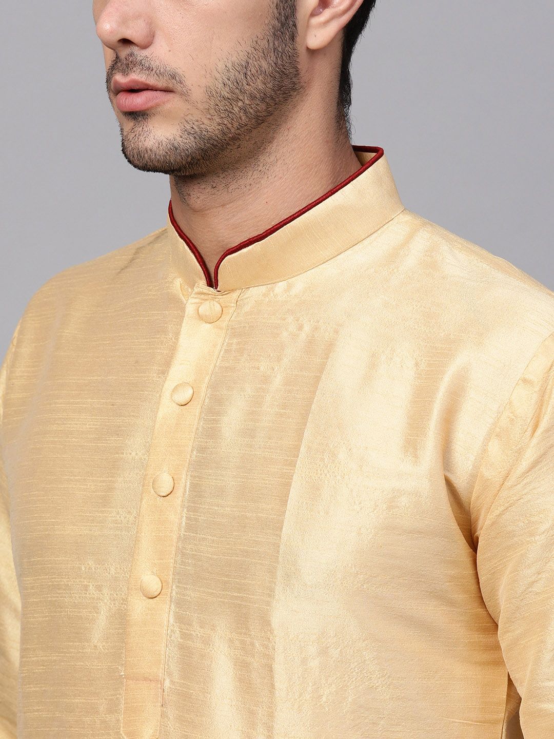 SOJANYA Men Cream-Coloured Solid Straight Kurta