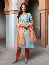 AURELIA Ethnic Motifs Embroidered Sequinned Kurta with Trousers & Dupatta