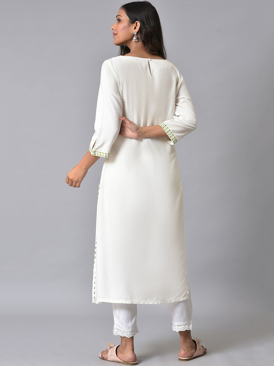 W Paneled Floral Printed Straight Kurta with Trousers