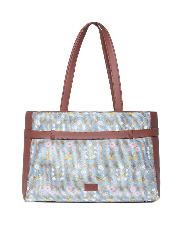 ZOUK Printed Structured Jute Laptop Shoulder Bag
