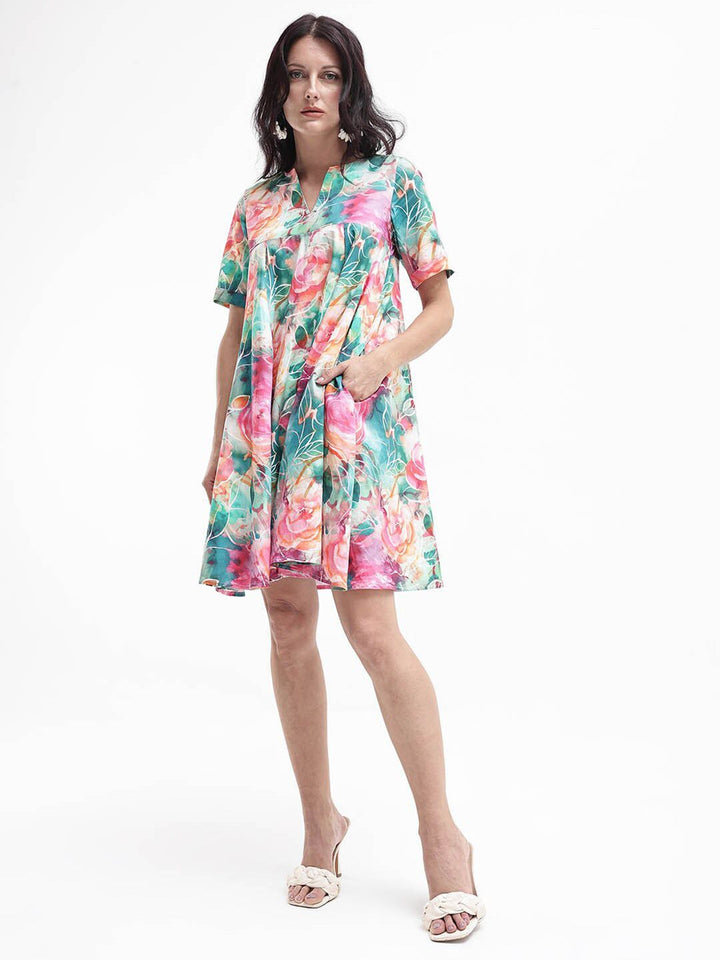 RAREISM Women Floral Print Cotton A-Line Dress