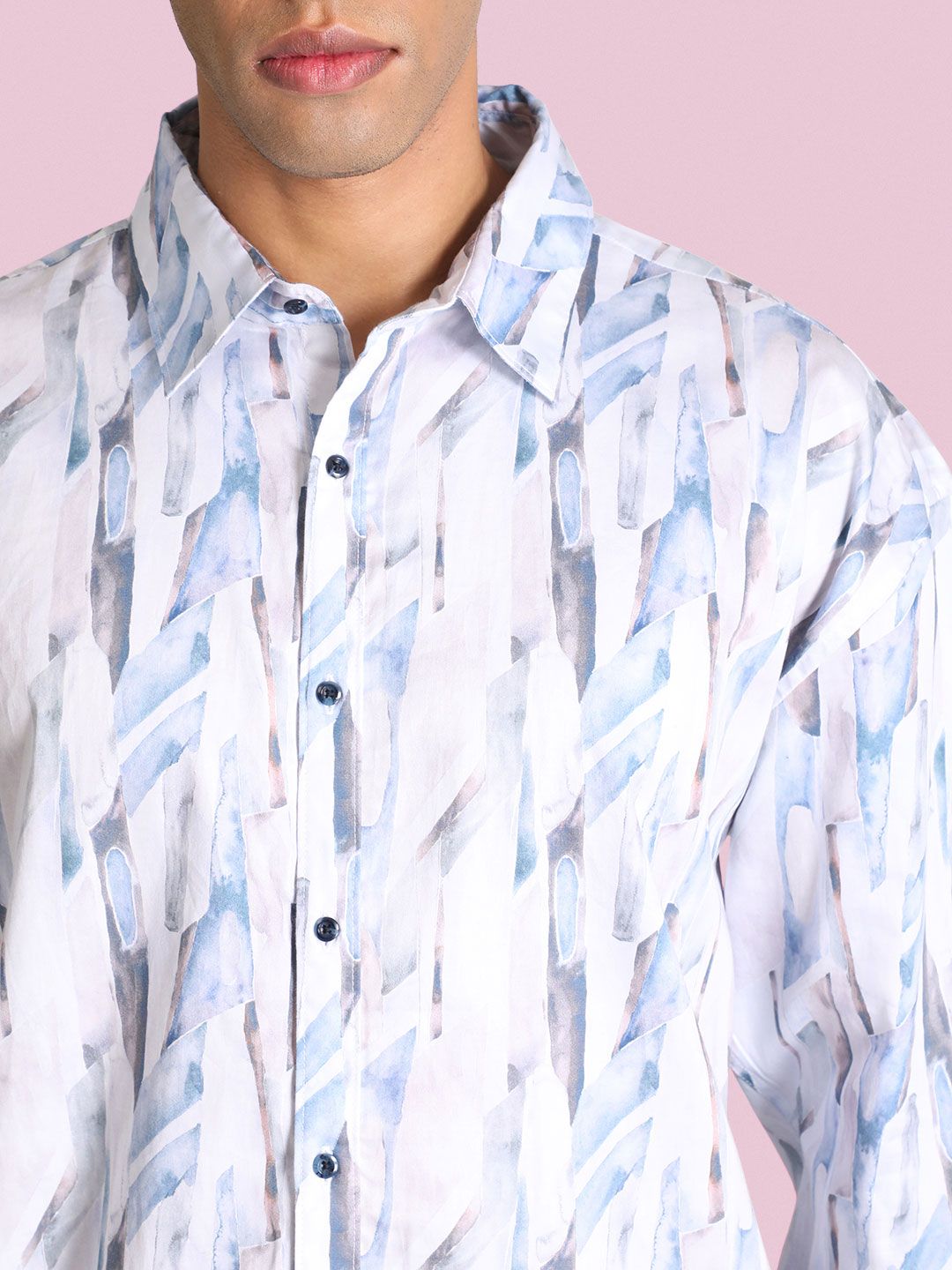 Bene Kleed Men Classic Spread Collar Abstract Printed Cotton Oversized Casual Shirt