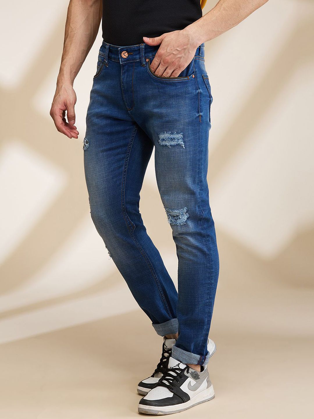 Being Human Men Slim Fit Mildly Distressed Light Fade Jeans
