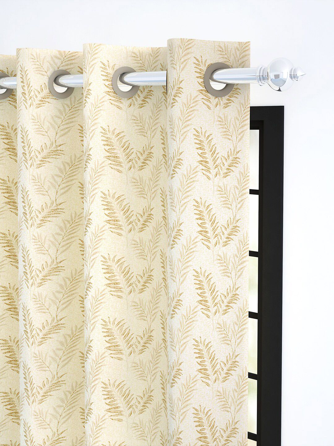 Story@home Cream-Coloured Set of 2 Floral Room Darkening Door Curtain