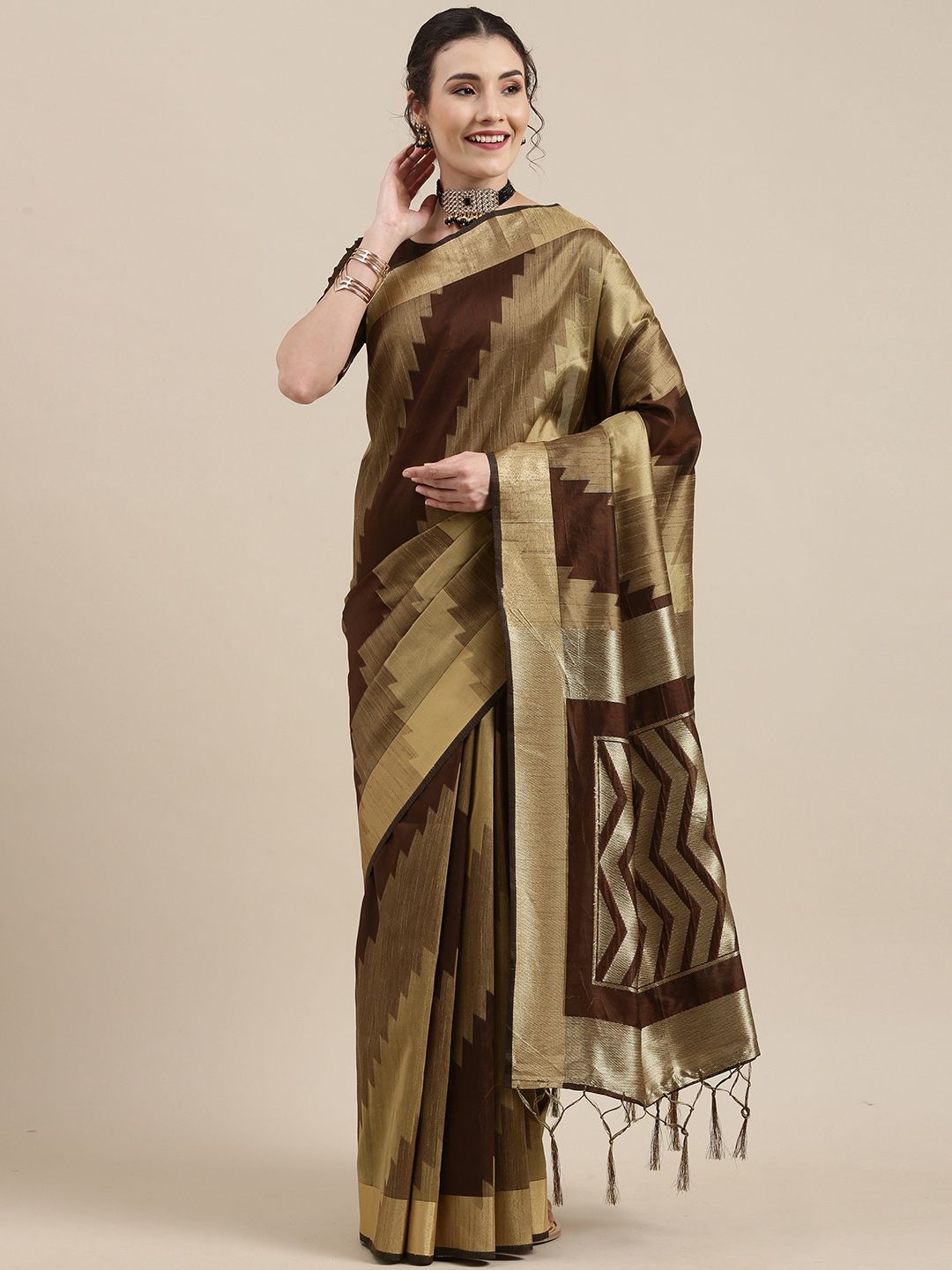 Saree mall Brown Silk Cotton Banarasi Saree