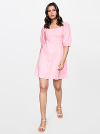 AND Puff Sleeve Linen A-Line Dress