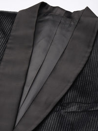 House of Pataudi Red Carpet Line Striped Shawl Collar Single-Breasted Velvet Finish Blazer