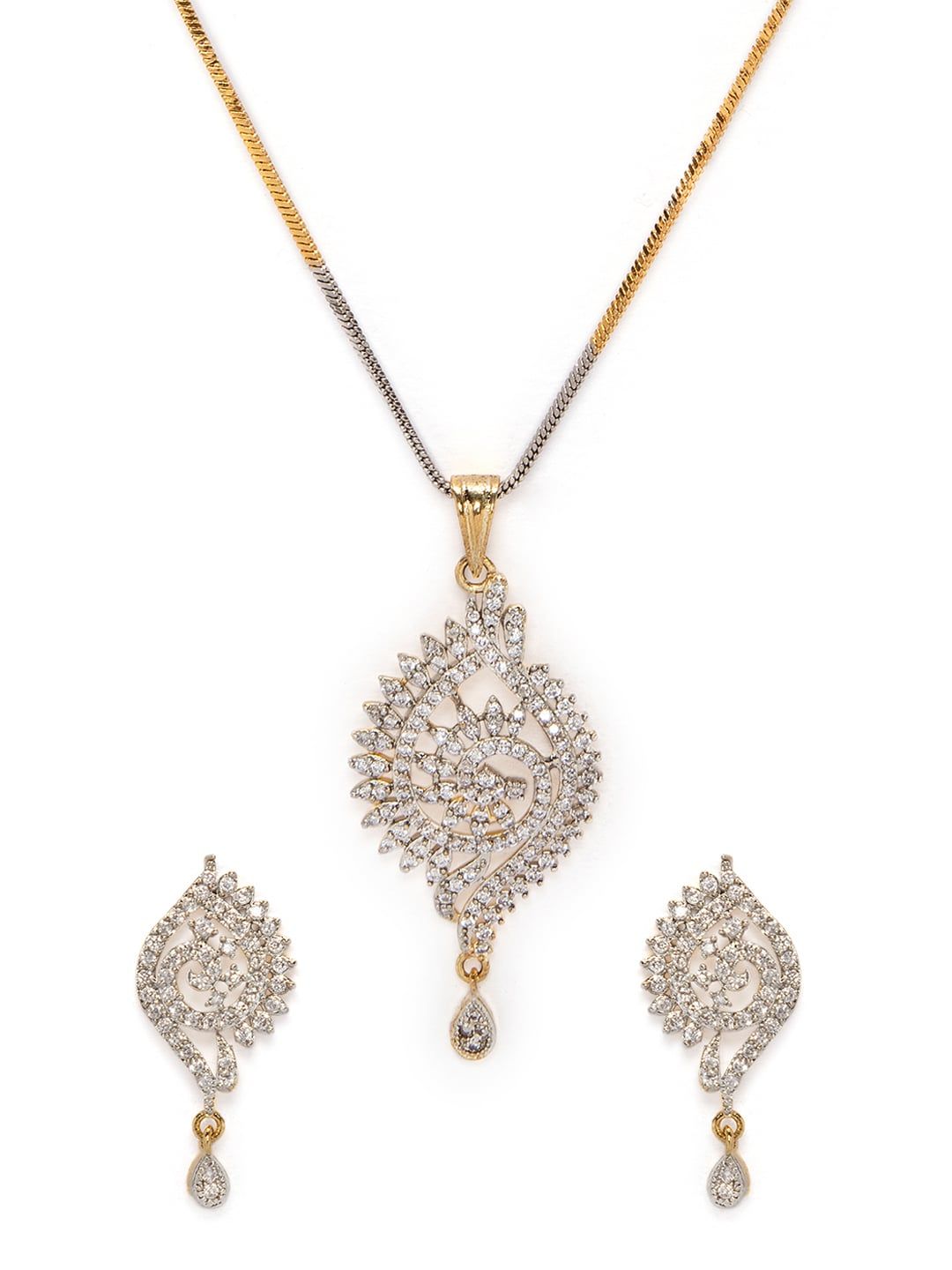 Rubans Gold-Plated Handcrafted Zircon Stone Studded Peacock Jewellery Set