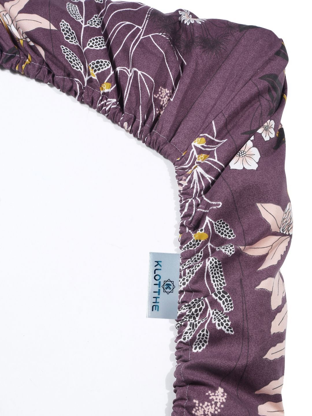 KLOTTHE Purple Floral Polycotton 300 TC Fitted Single Fine Bedsheet with a Pillow Cover-89 x 59 inches