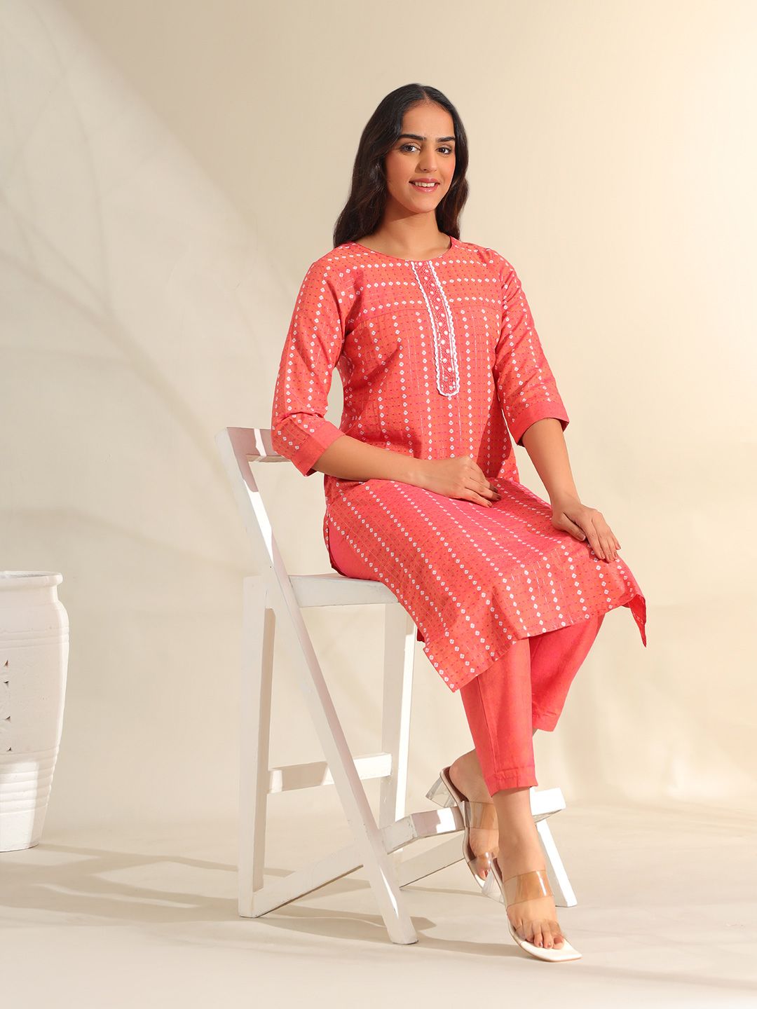 Motif Etnik Wanita Mamicha Bercetak Cermin Biasa Bekerja Kurta Kapas Tulen dengan Seluar