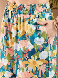 SASSAFRAS Floral Printed V Neck Top & Flared Trousers