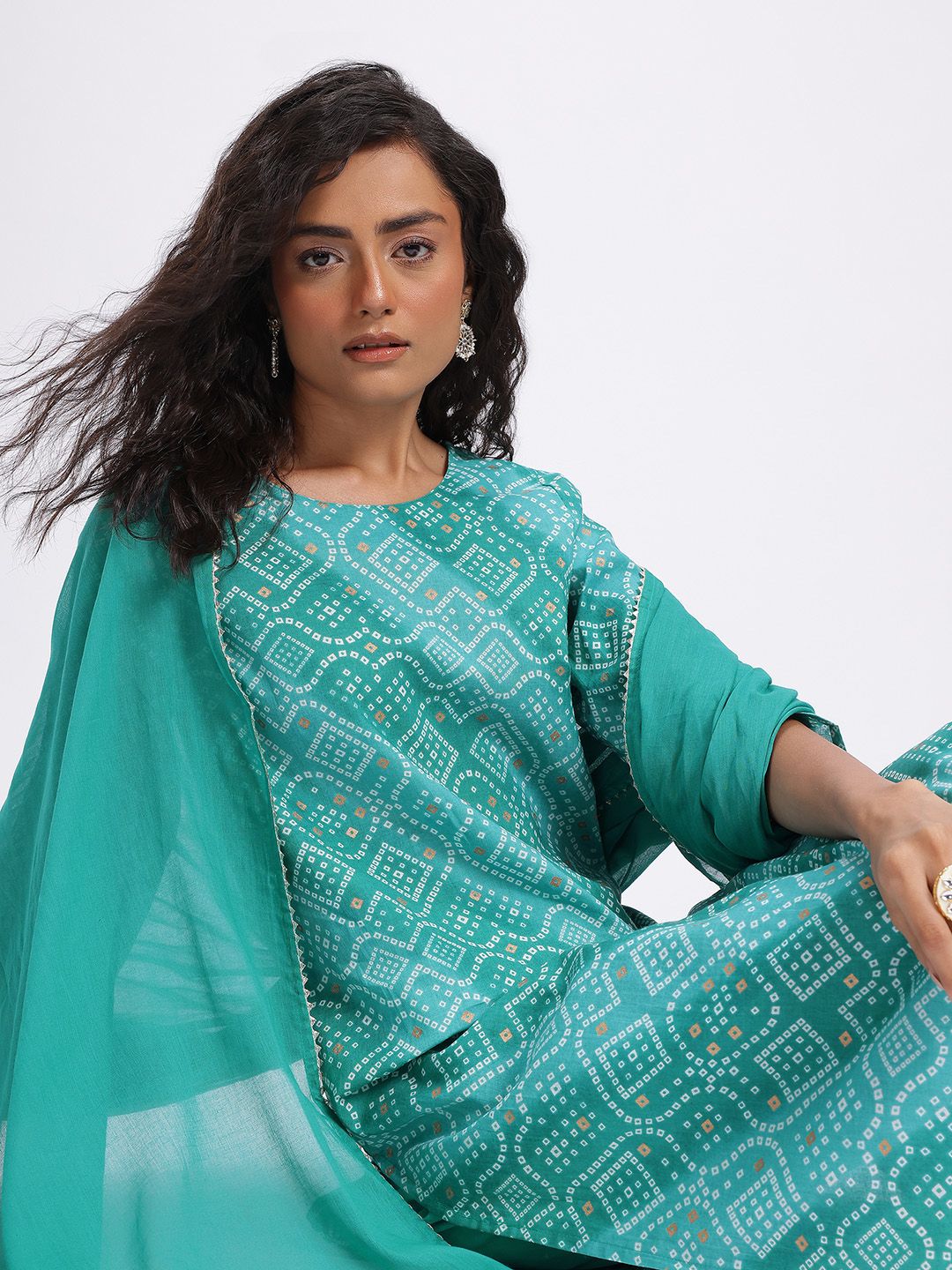 Anouk Bandhani Printed Pure Cotton Kurta with Trousers & Dupatta