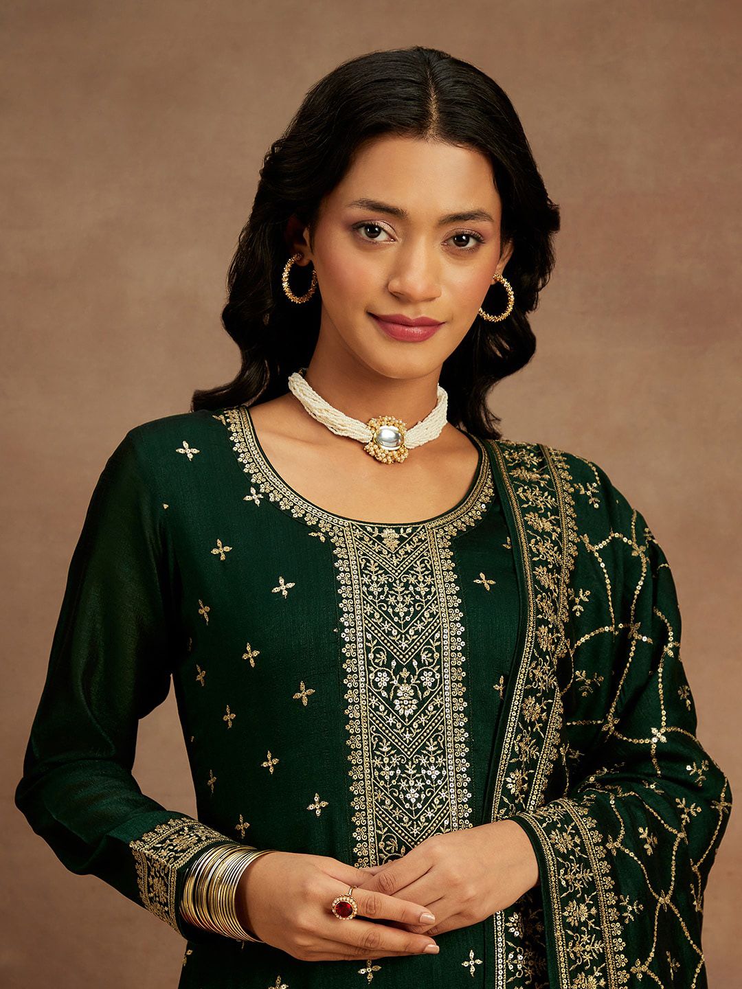 Libas Ethnic Motifs Embroidered Regular Kurta With Trousers & Dupatta