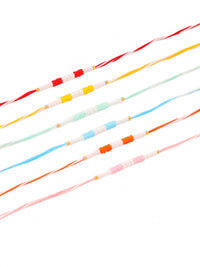 NVR Unisex Set of 6 Multicolor Pearls Thread Rakhi with Roli Chawal, Rakshabandhan Combo