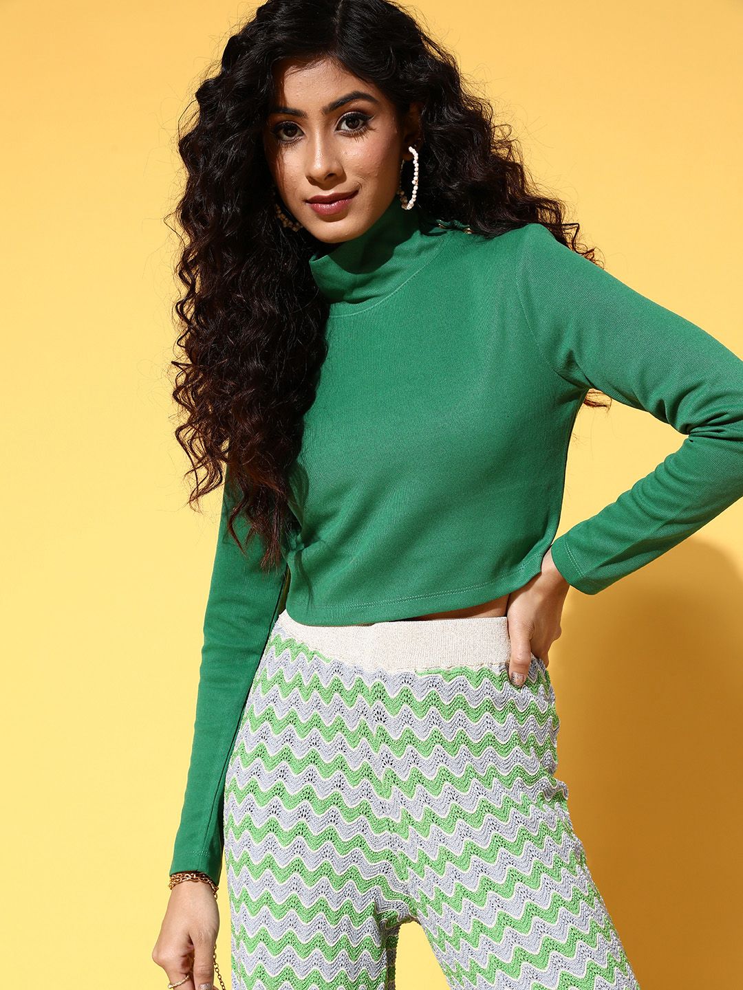 SASSAFRAS Women Green Solid Long Sleeves Top