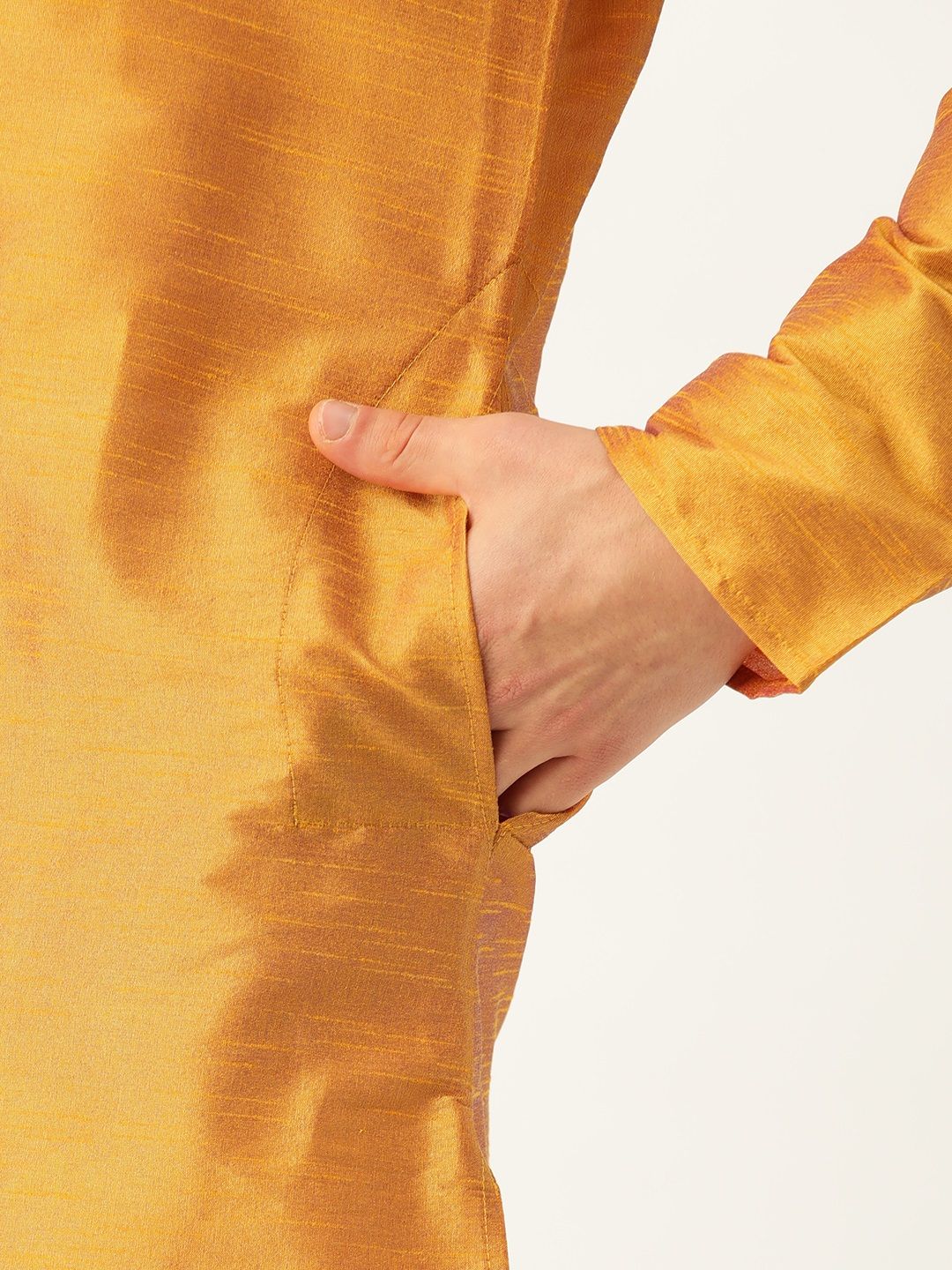 SOJANYA Men Mustard Yellow Solid Straight Kurta With Sheen Effect