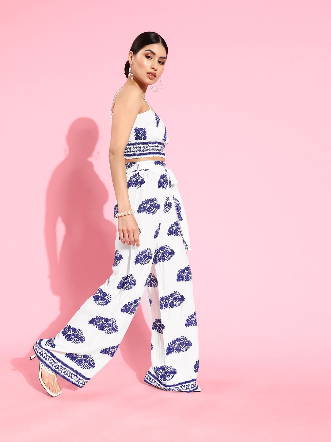 Berrylush Women Classic White Printed Co-ords Jumpsuit
