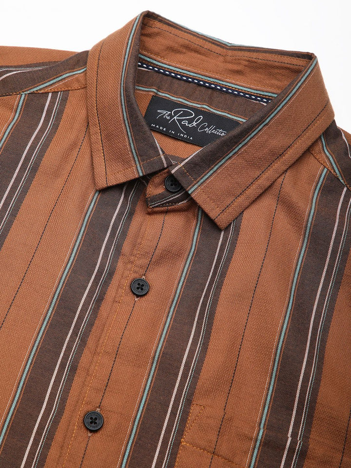 VASTRADO Men Classic Fit Spread Collar Vertical Striped Cotton Casual Shirt