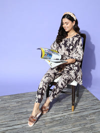 SANSKRUTIHOMES Women Black Floral Printed Night suit