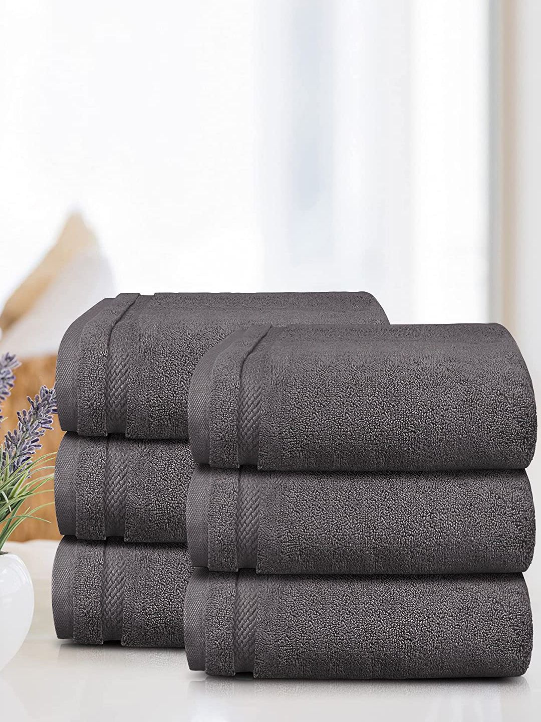 MYTRIDENT Luxury Hotel Collection Set of 6 Charcoal Solid 625 GSM Cotton Face Towels