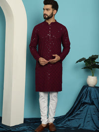 SOJANYA Kolar Mandarin Sulam Geometrik Kurta Kapas Tulen Berlabuci dengan Churidar