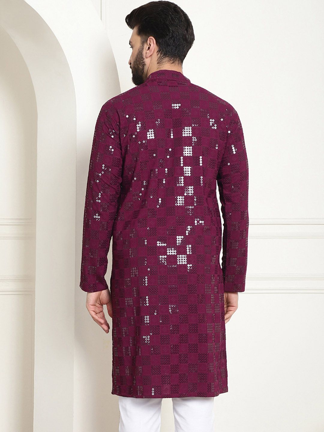 SOJANYA Geometric Embroidered Sequinned Pure Cotton Straight Kurta