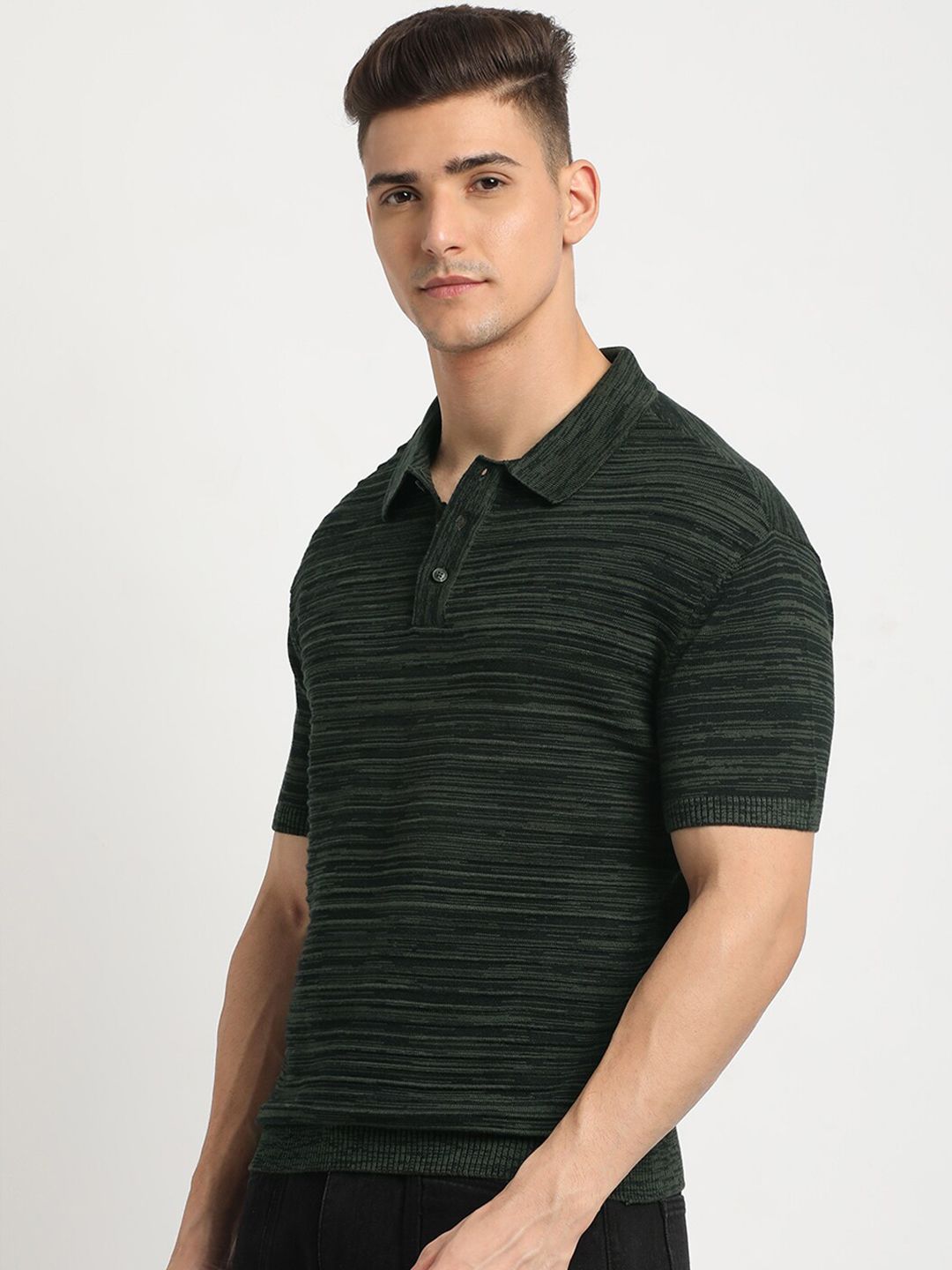 THE BEAR HOUSE Striped Polo Collar Short Sleeves Cotton T-shirt