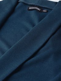 SASSAFRAS Women Teal Blue Longline Solid Open Front Winter Shrug