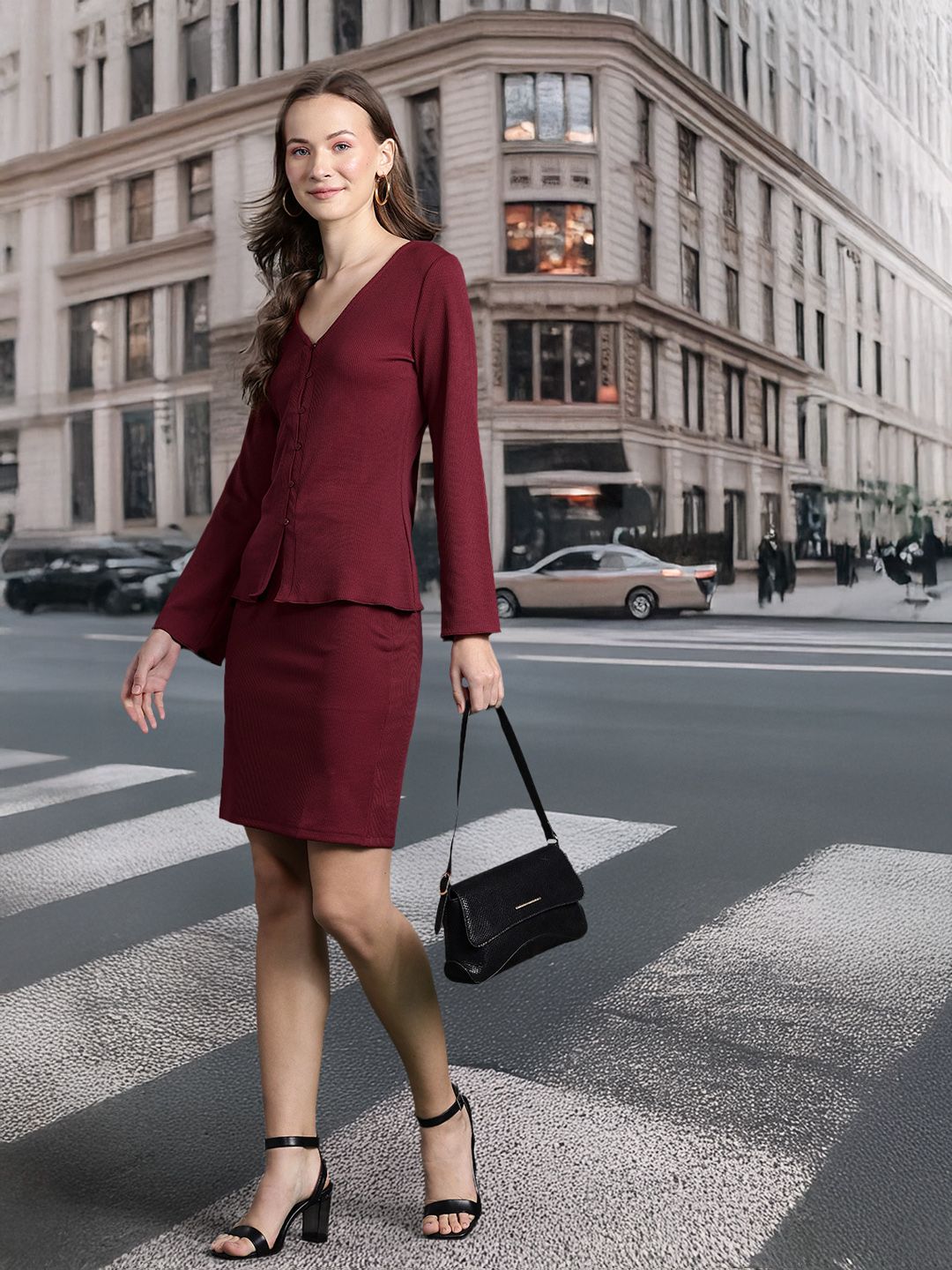 DressBerry V-Neck Top With Fitted Skirt