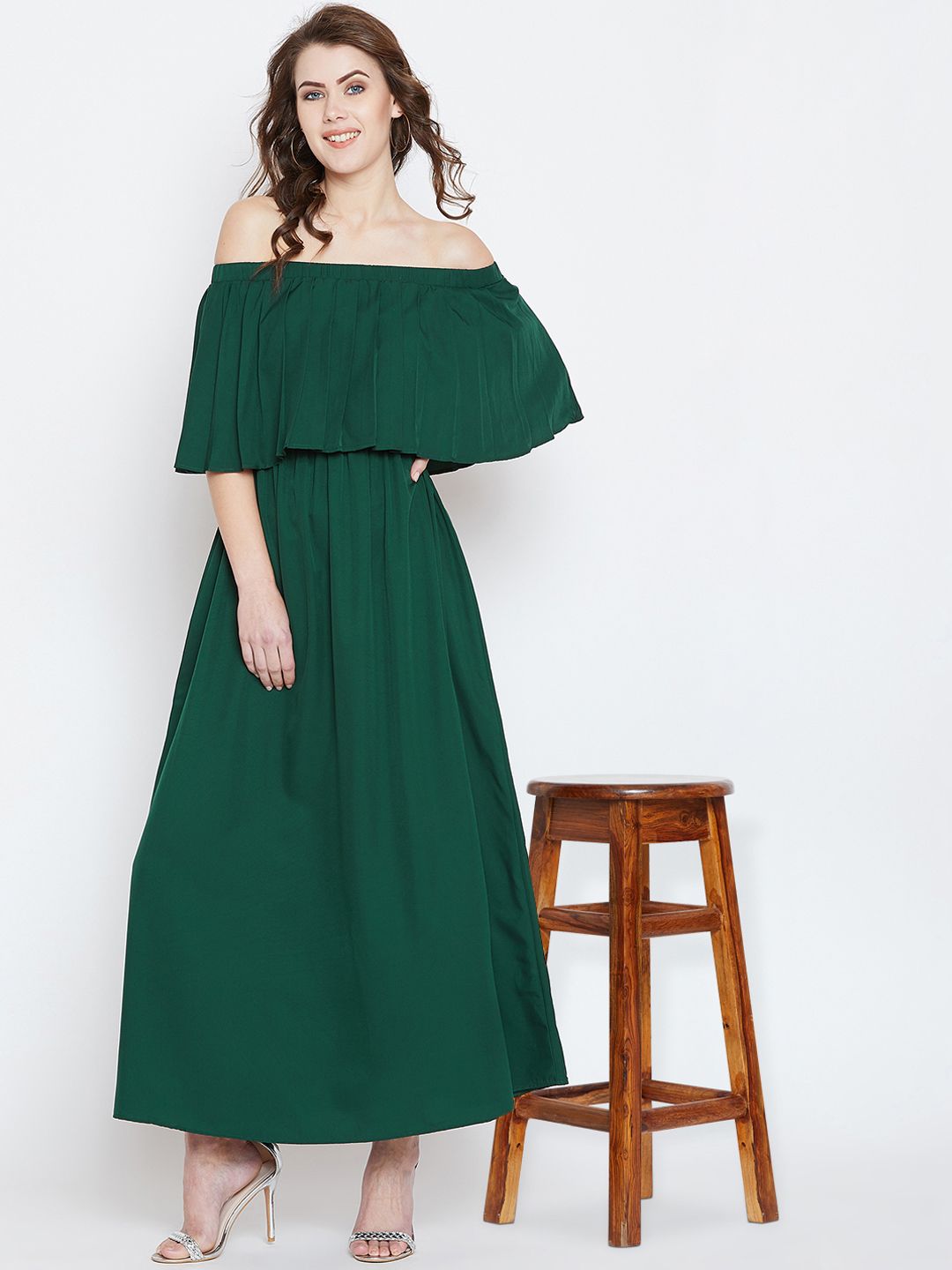 Berrylush Women Solid Green Maxi Dress