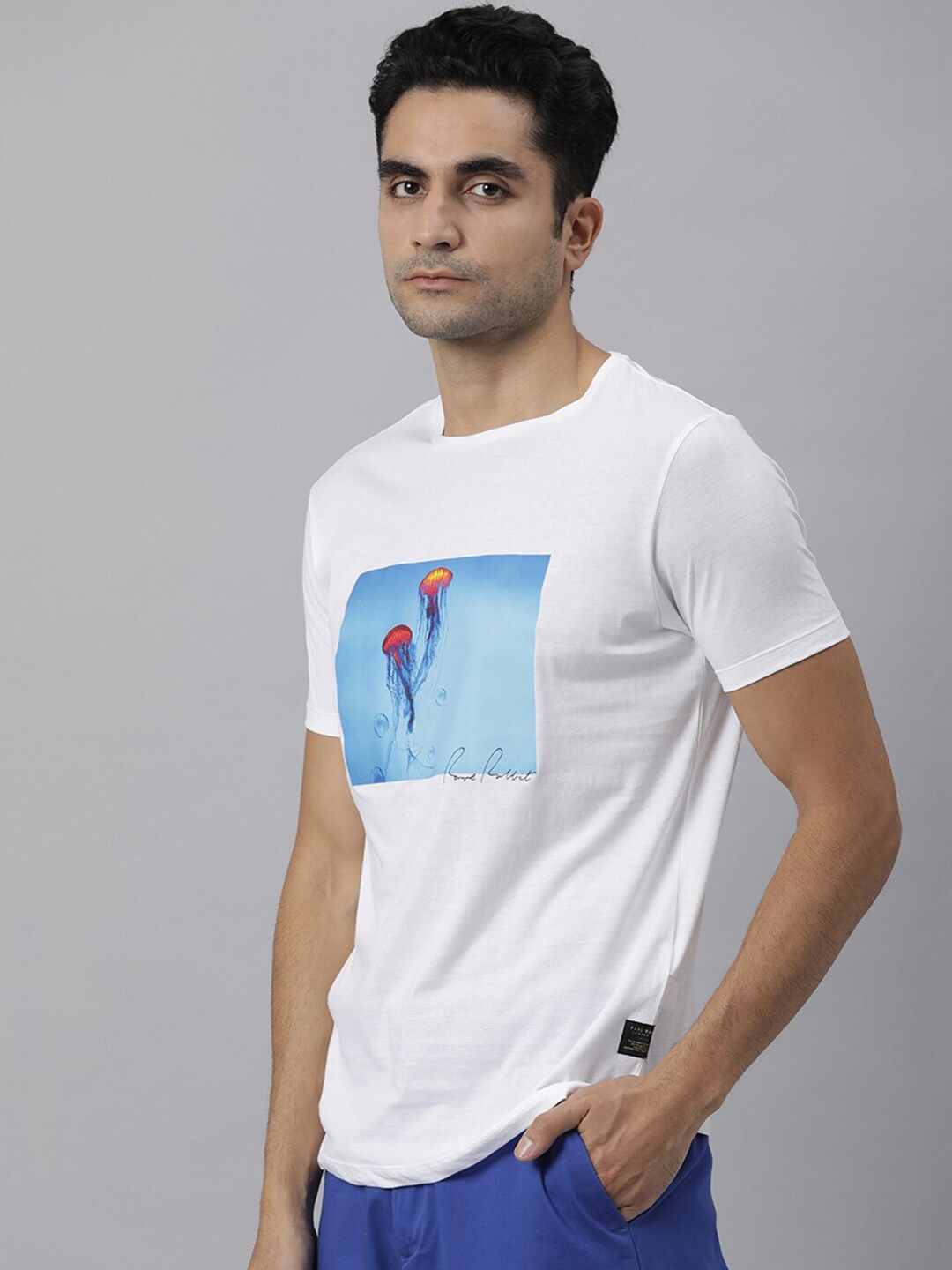 RARE RABBIT Men Brad Graphic Printed Pure Cotton Slim Fit T-Shirt