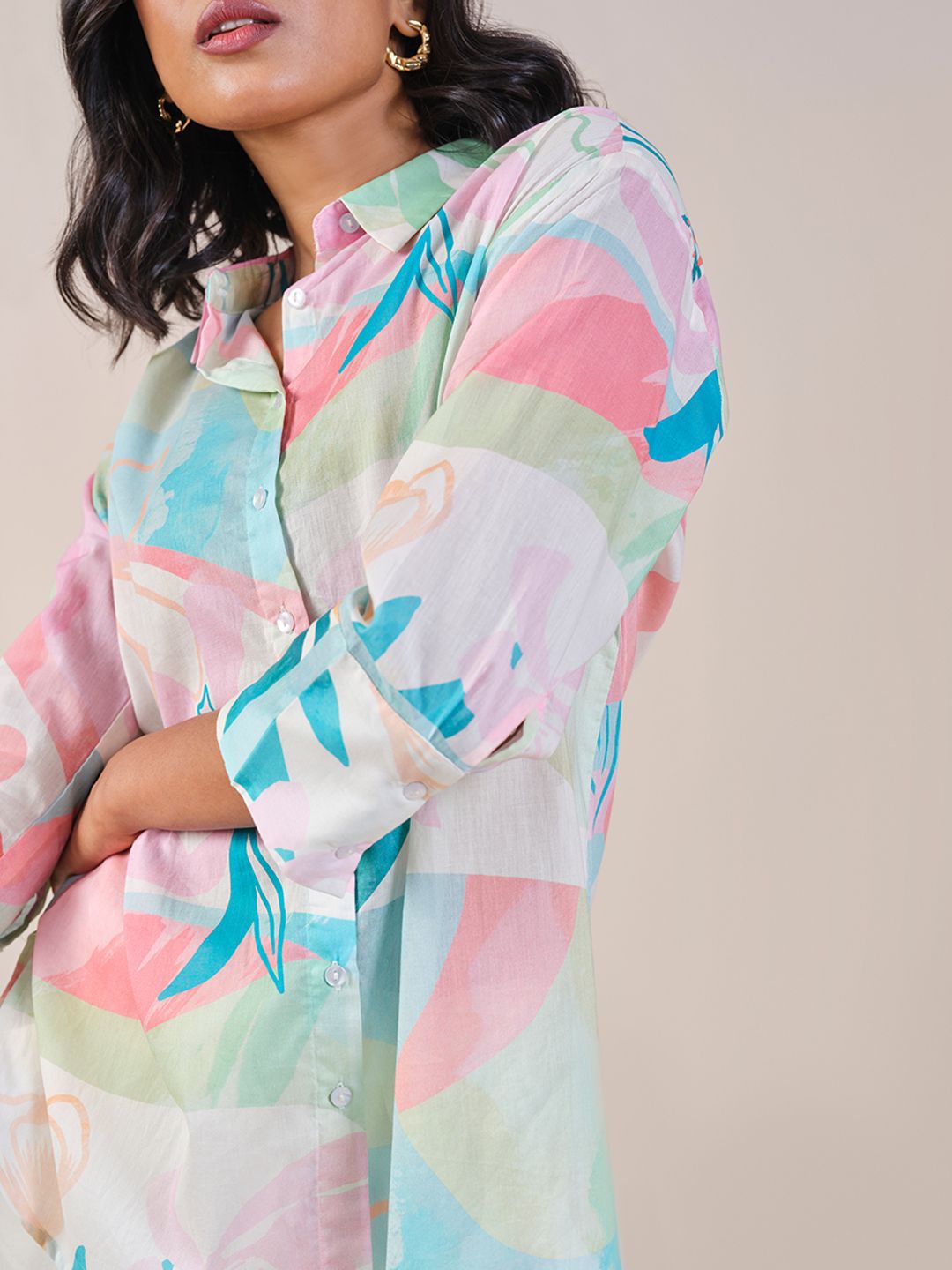 AND Shirt Style Printed Cotton Top