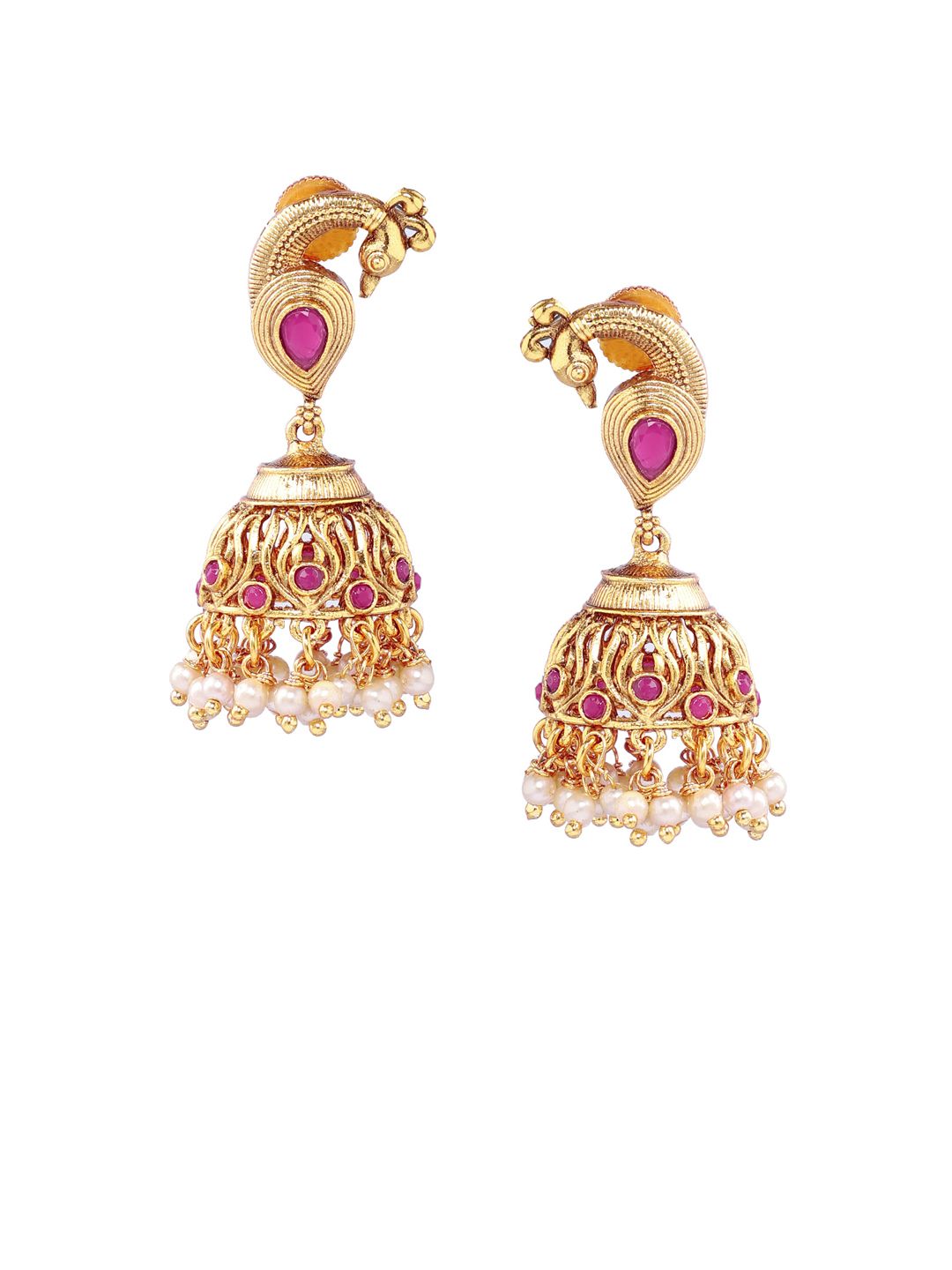 Rubans Wanita berlapis emas & merah jambu buatan tangan ruby ​​ruby ​​set barang kemas