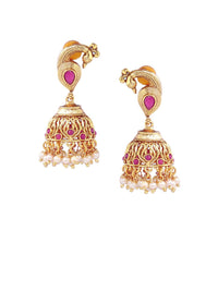 Rubans Women Gold-Plated & Pink Handcrafted Faux Ruby Studded Jewellery Set