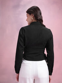 DressBerry Women Lace Ups Crinkled Shirt