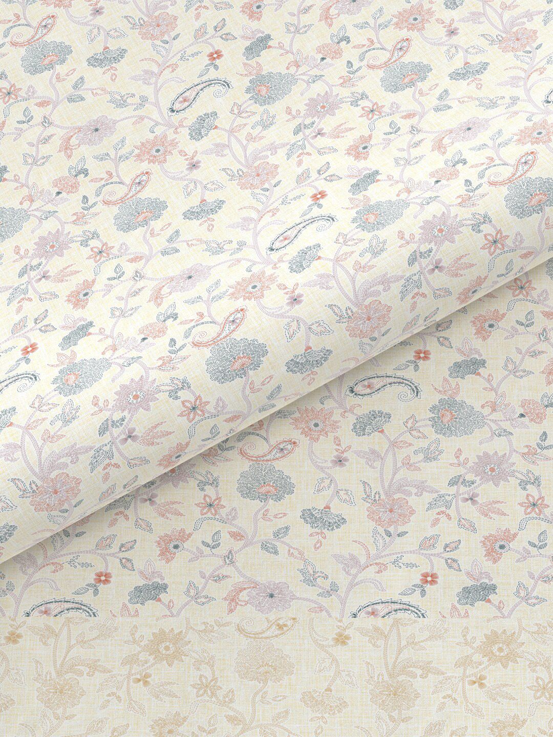 TRIDENT Kantha Peach Sanskriti Flat 144TC King Cotton Bedsheet Set