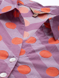 Anouk Women Purple And Orange Striped And Printed Empire Pure Cotton Kurti with Trousers