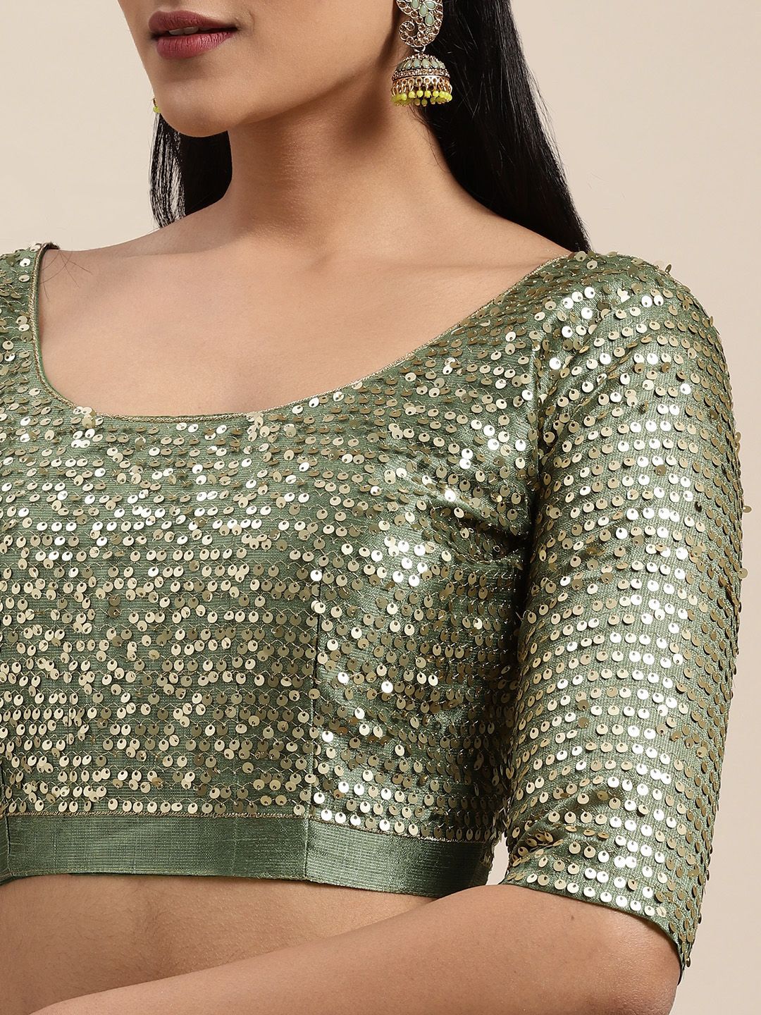 Saree mall Olive Green Satin Striped Saree