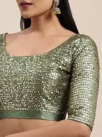 Saree mall Olive Green Satin Striped Saree