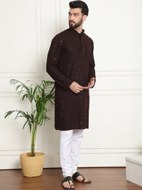 SOJANYA Embroidered Sequinned Pure Cotton Kurta with Churidar
