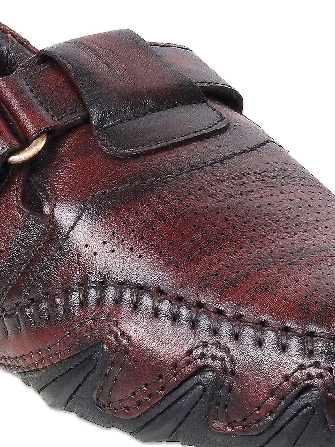 Mochi Men Brown Leather Shoe-Style Sandals