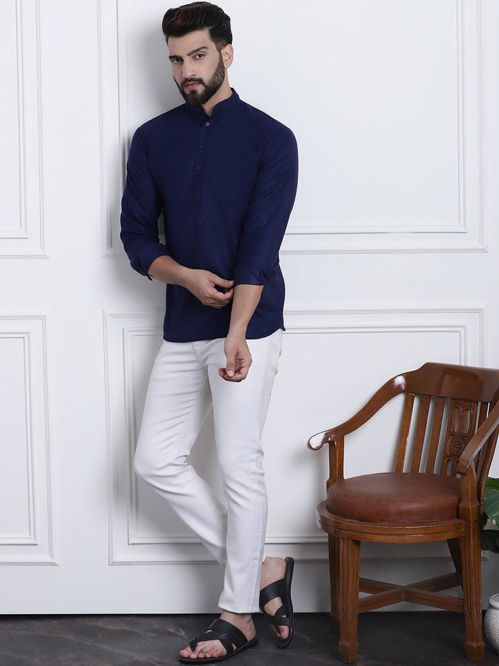 SOJANYA Band Collar Roll-Up Lengan Cotton Straight Kurta